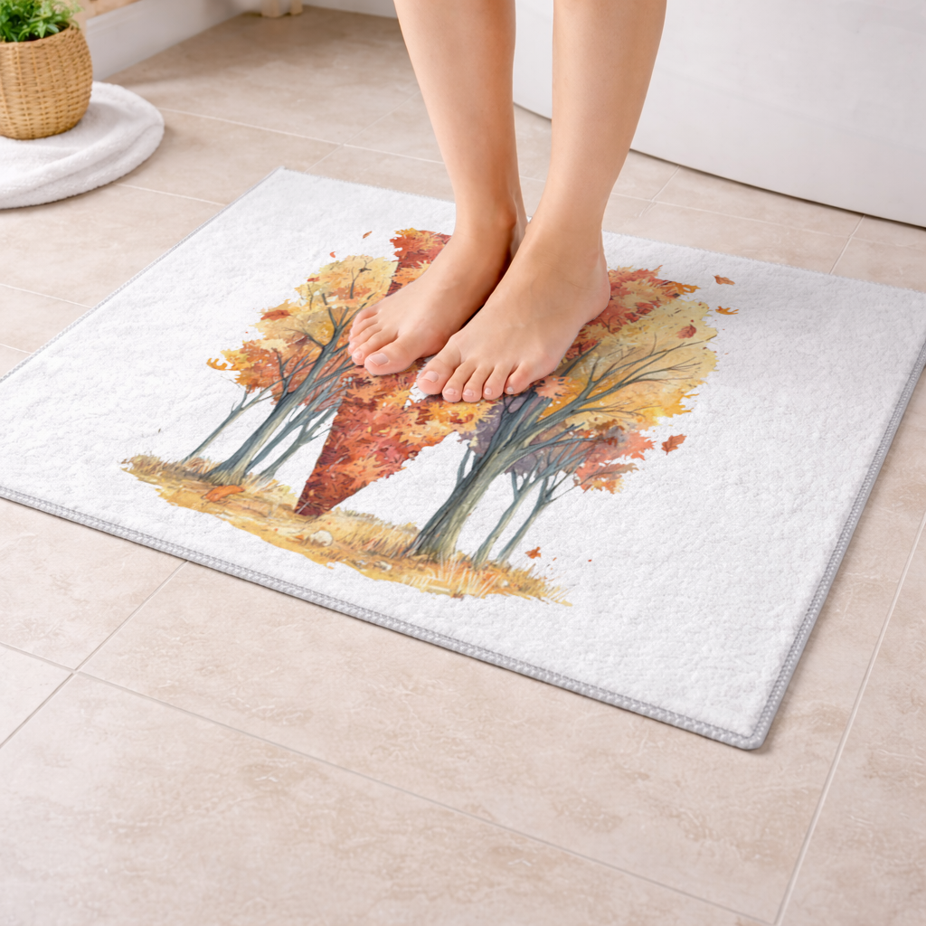 Turuncu Sonbahar Ormanı M Harfi Banyo Halısı