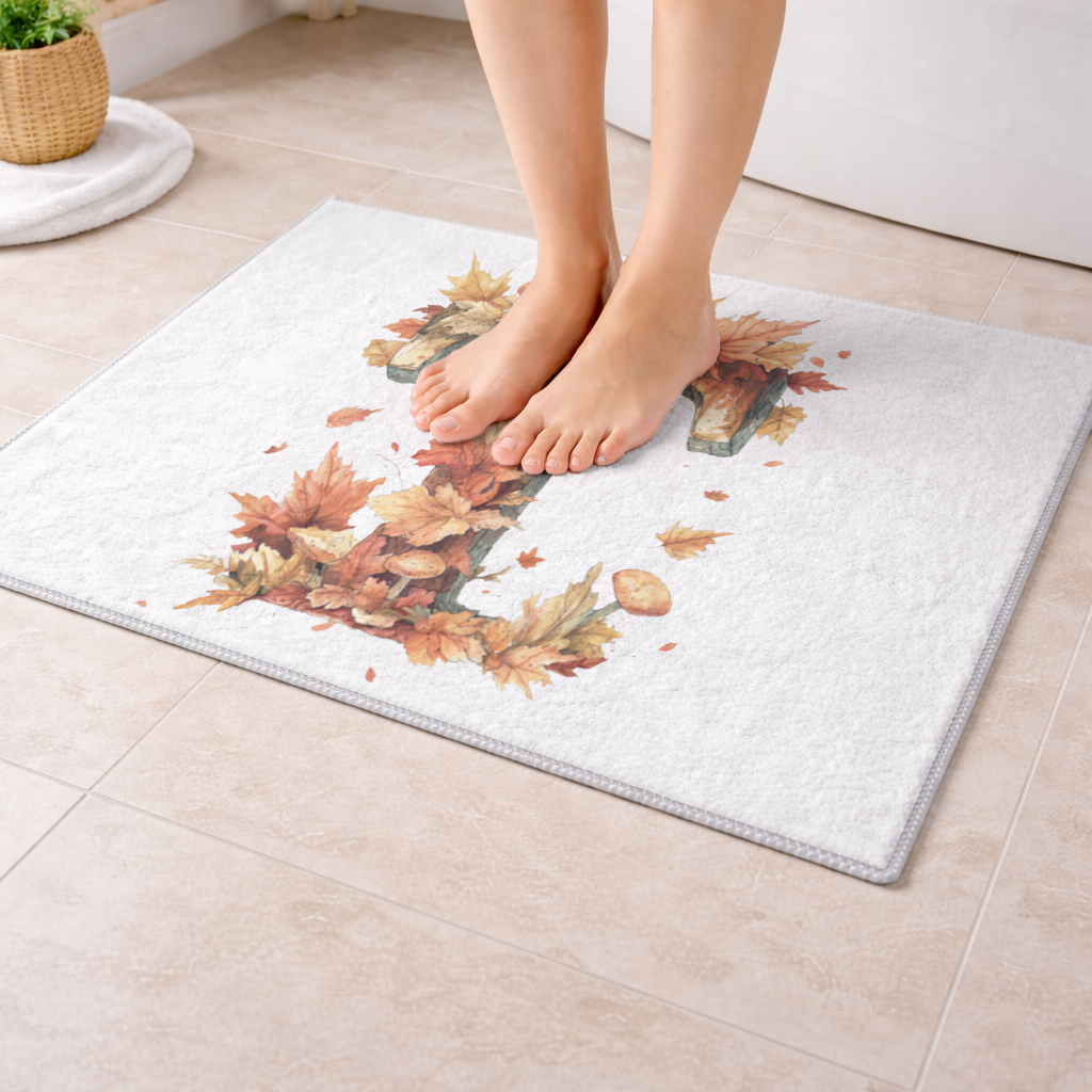 Autumn Leaf Wooden Letter T Bath Mat