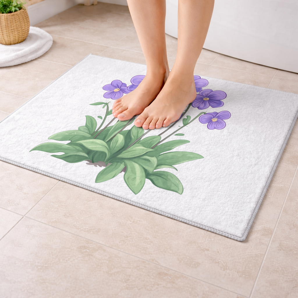 Kır Çiçekleri Mor Menekşeler Banyo Halısı