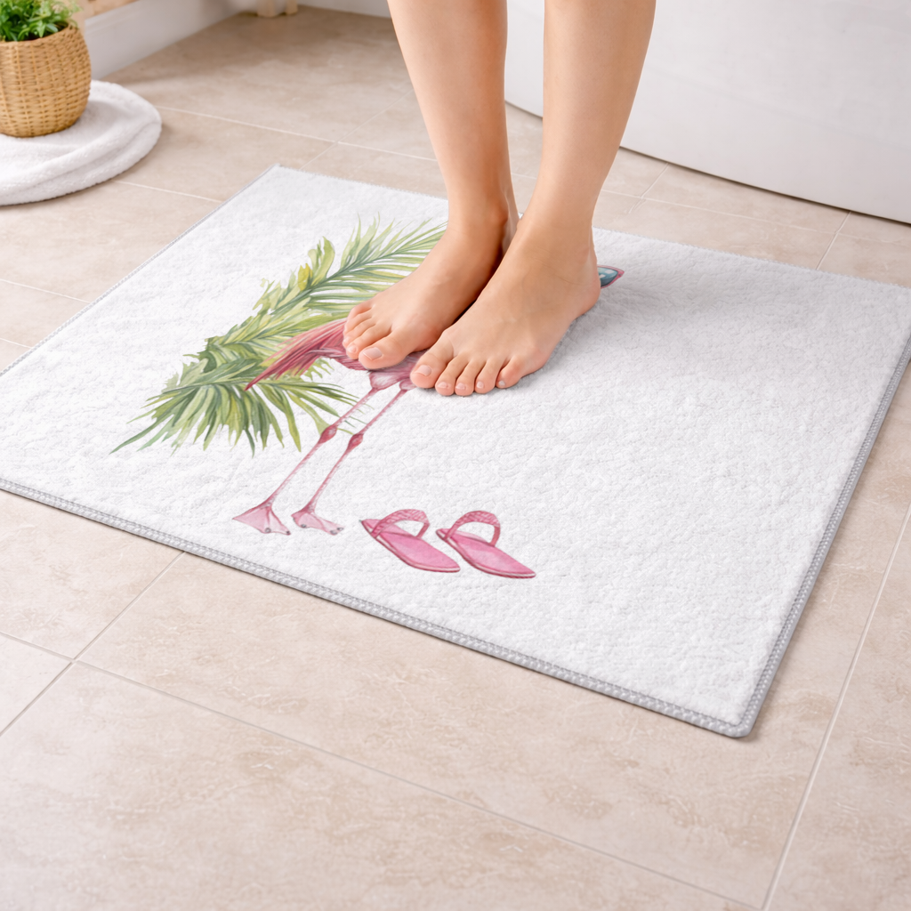Güneş Gözlüklü Pembe Flamingo Banyo Halısı