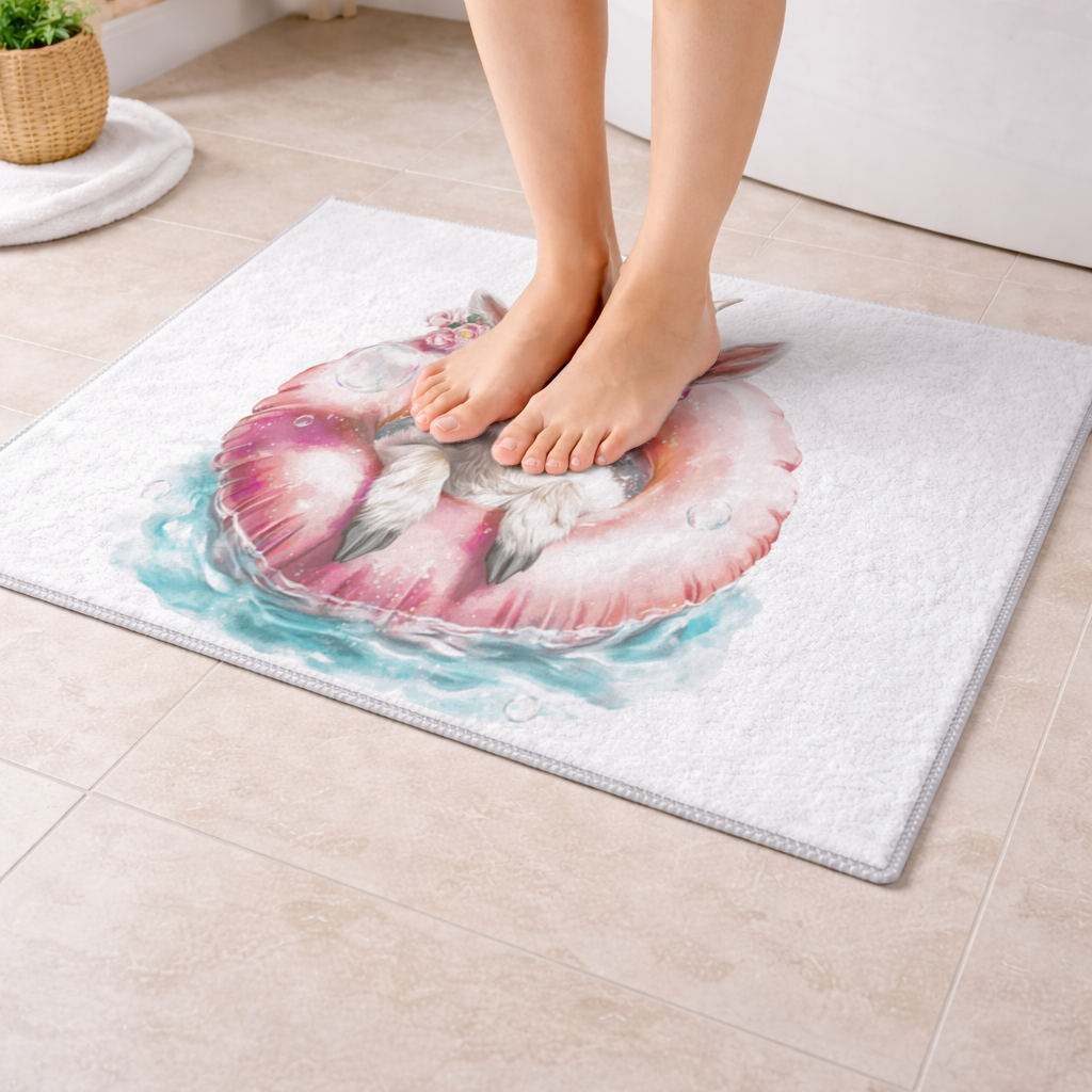 Pembe Gözlüklü Havuzda Yavru Keçi Banyo Halısı