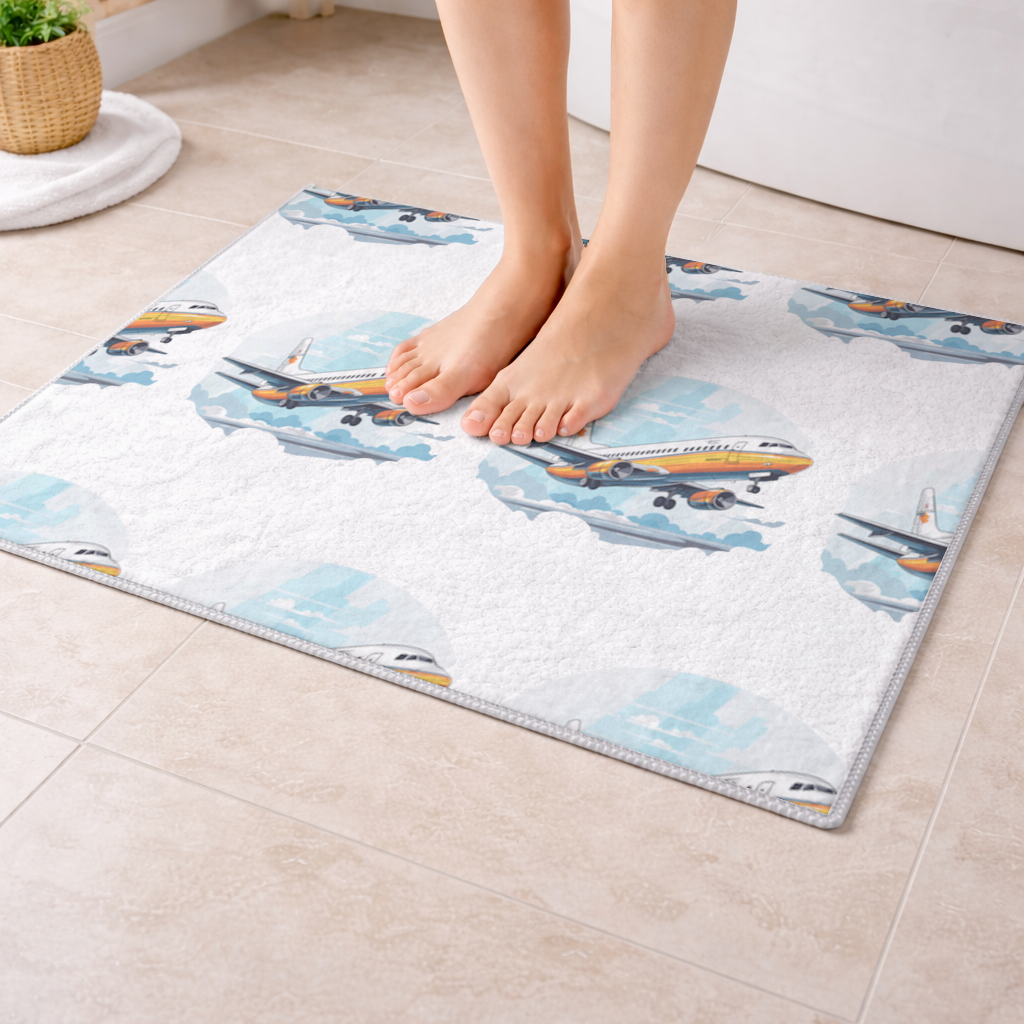 Retro Orange Commercial Airplane Bath Mat