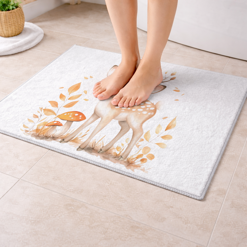 Whimsical Autumn Woodland Fawn Bath Mat