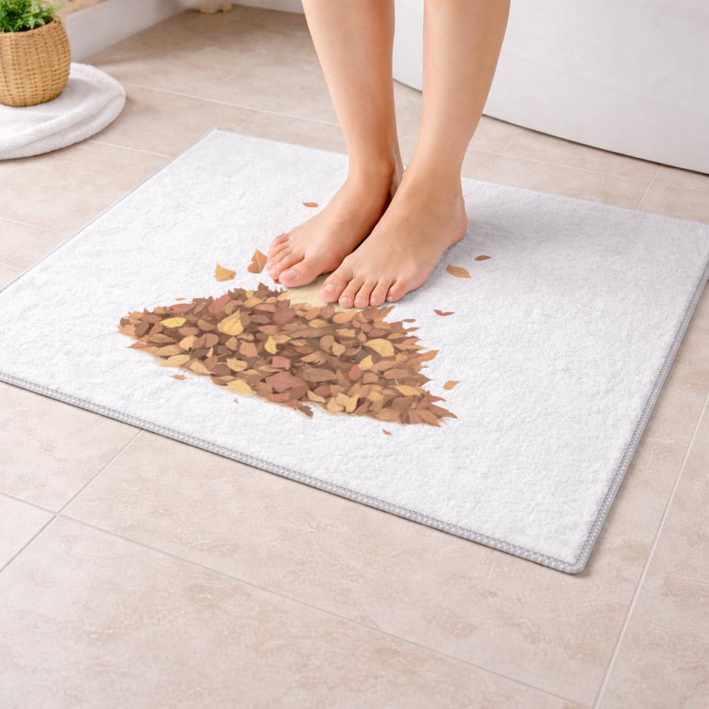 Yaprak Yığınındaki Siyam Kedisi Banyo Halısı