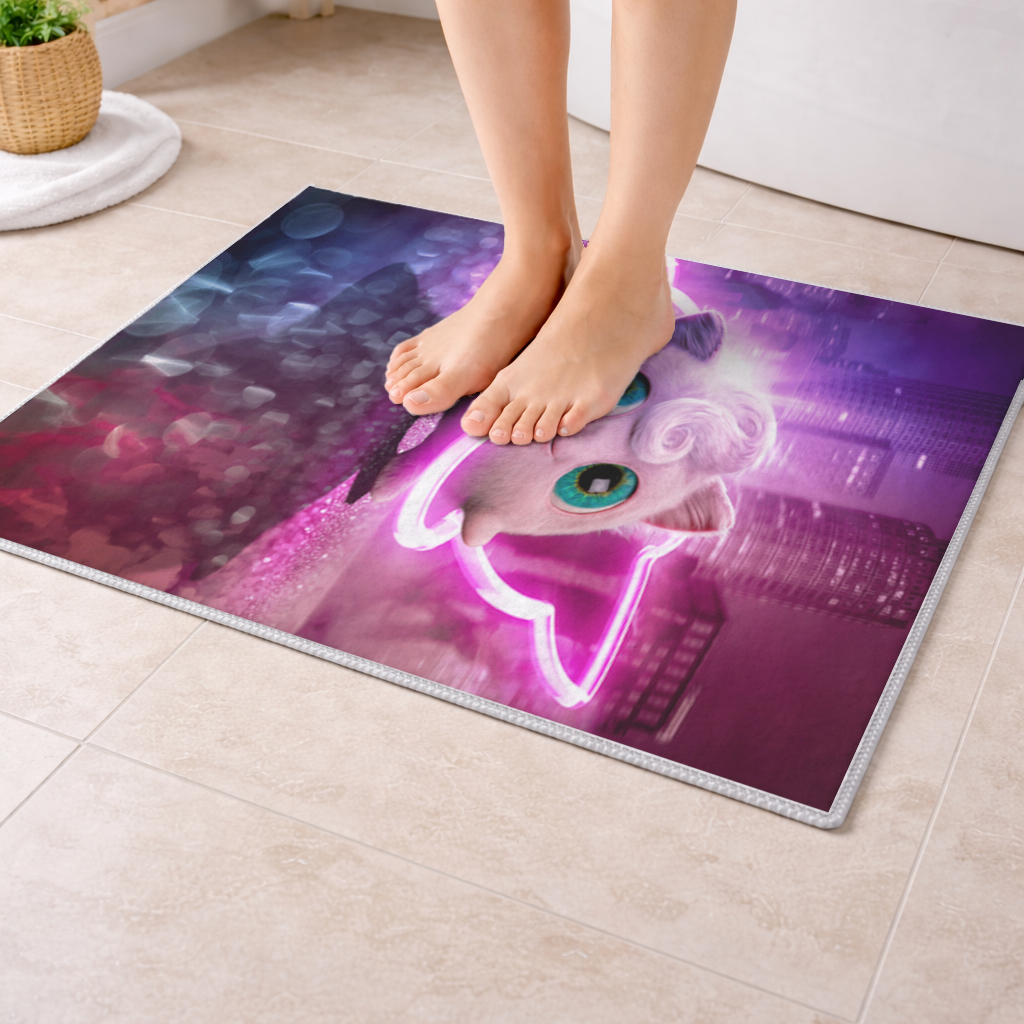 Cyberpunk Pink Fluffy Creature Bath Mat