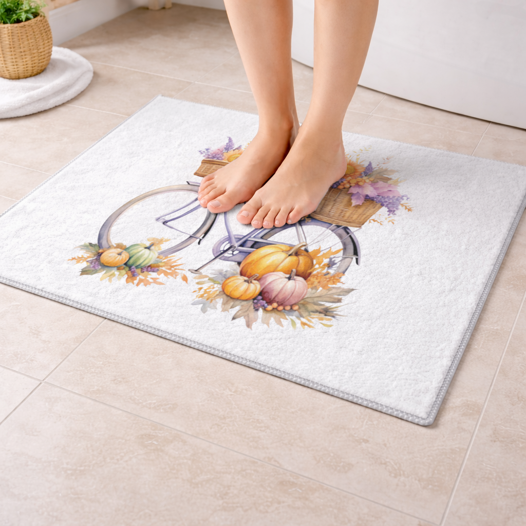 Lavender Autumn Bicycle with Pumpkins 