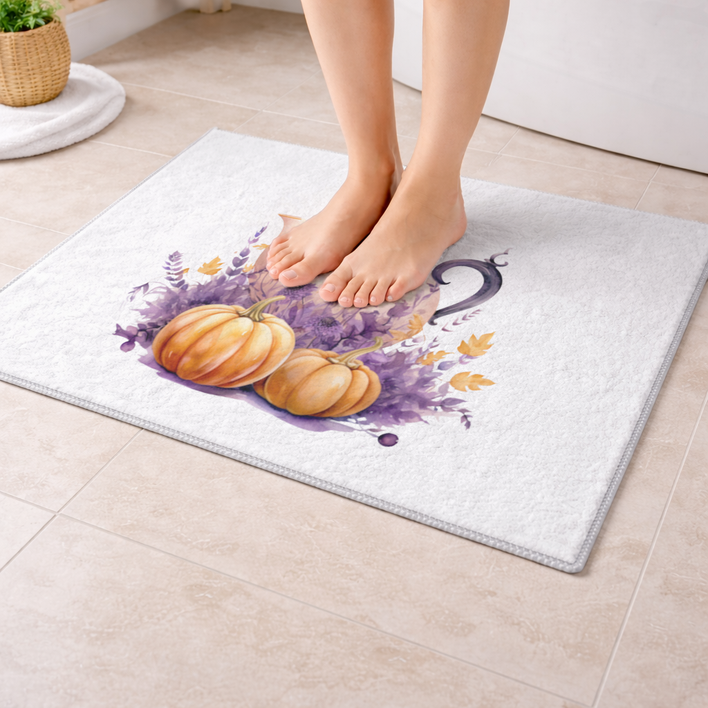 Vintage Purple Floral Pumpkin Teapot Bath Mat