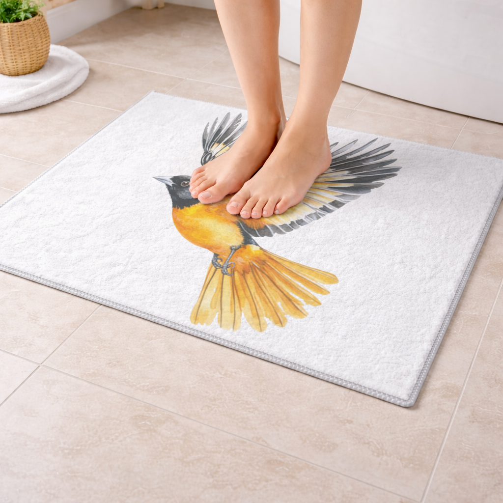 Watercolor Baltimore Oriole Bath Mat