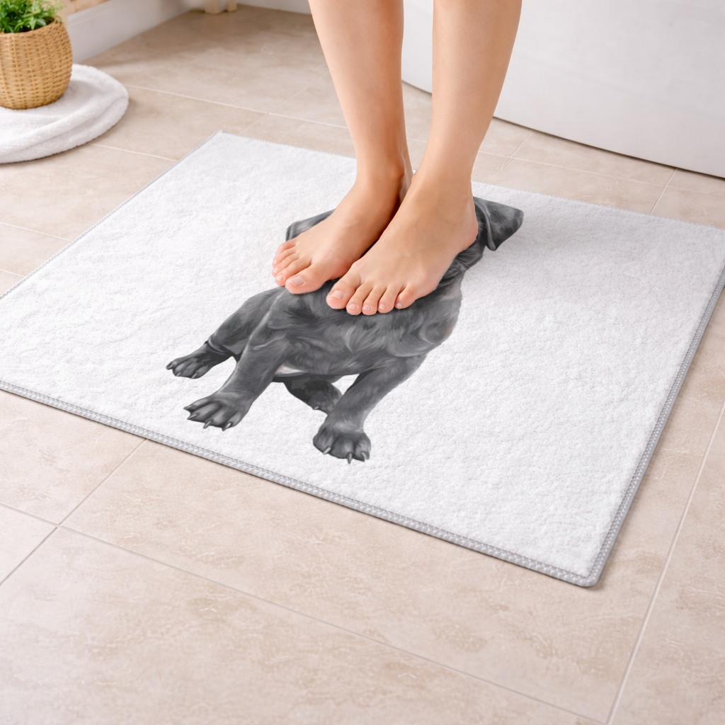 Masum Bakışlı Siyah Pug Yavrusu Banyo Halısı