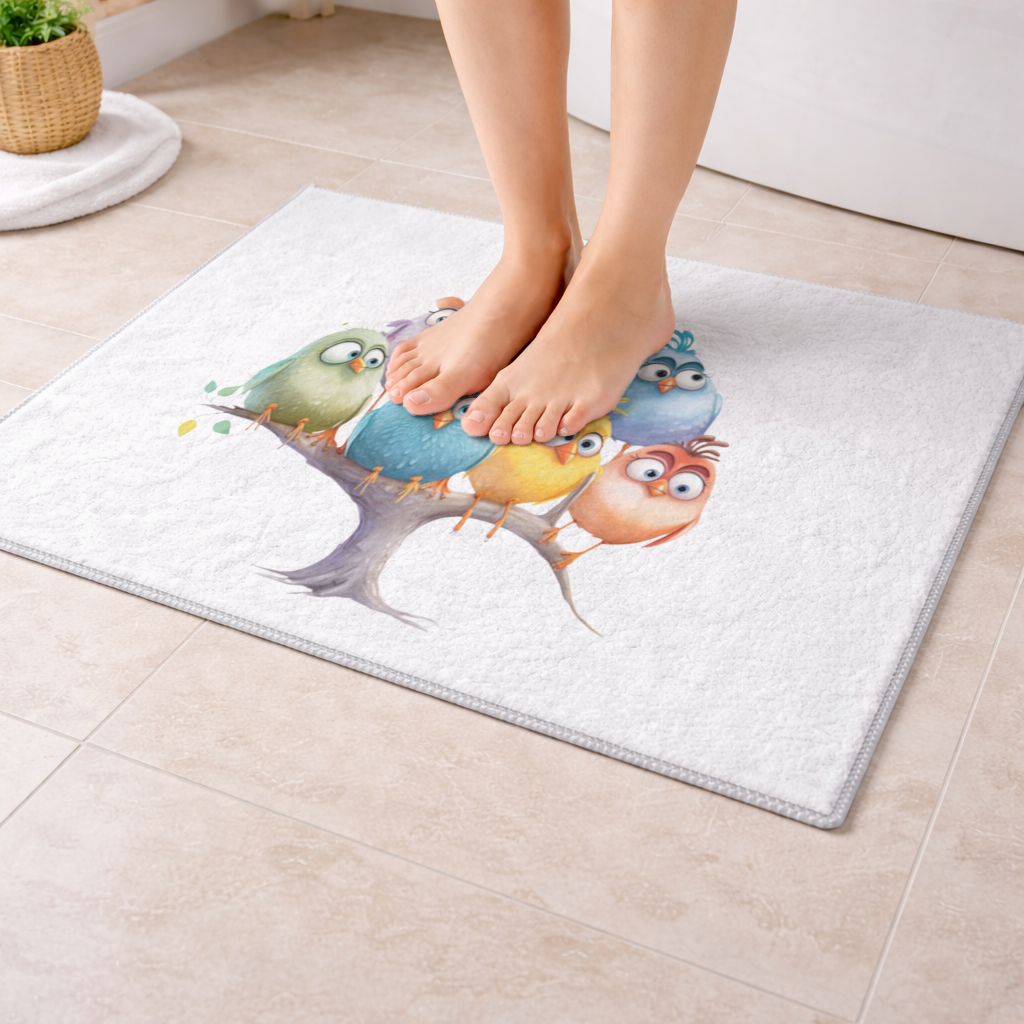 Whimsical Colorful Birds on Branch 