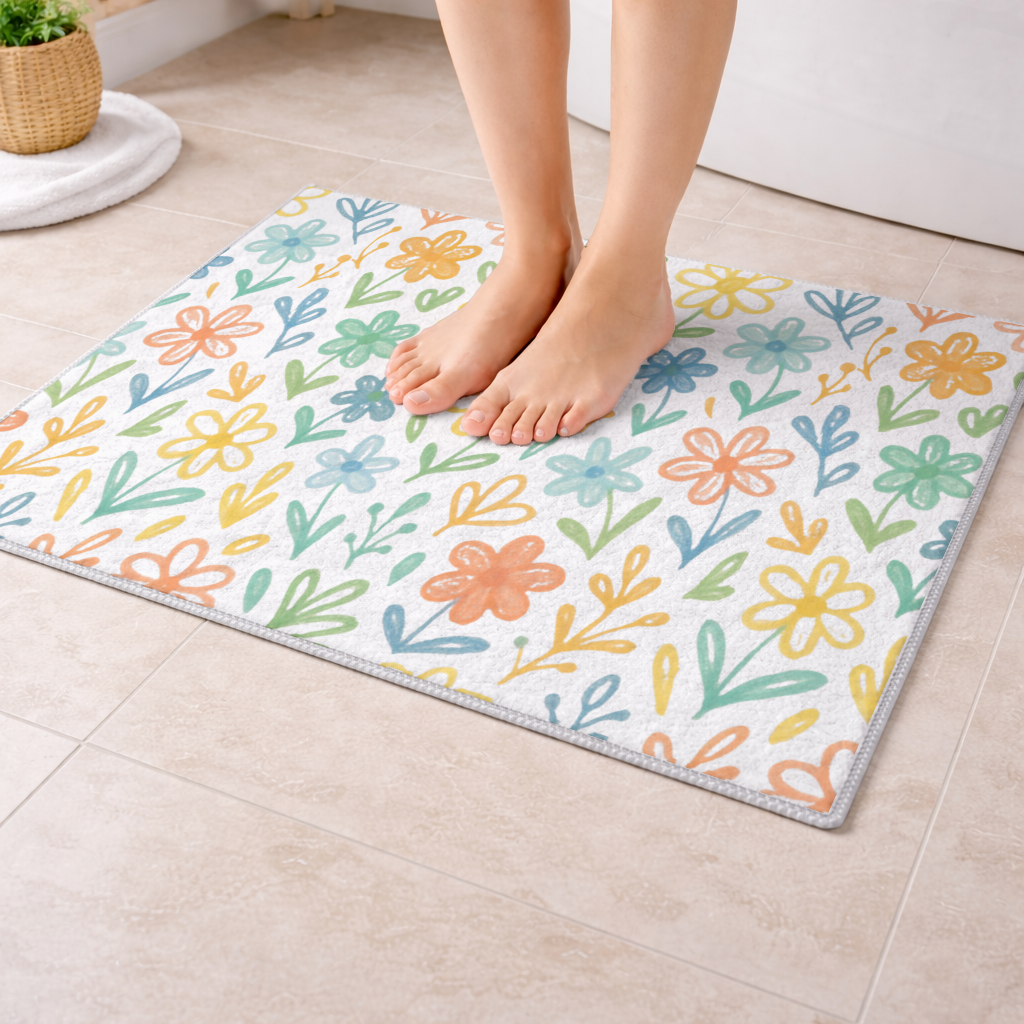 Colorful Boho Wildflowers Bath Mat