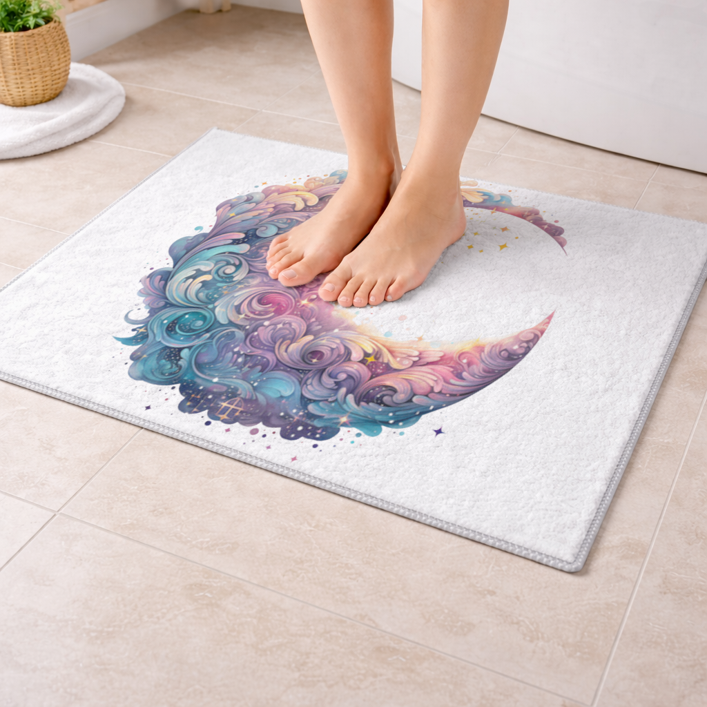 Colorful Swirled Celestial Moon Bath Mat
