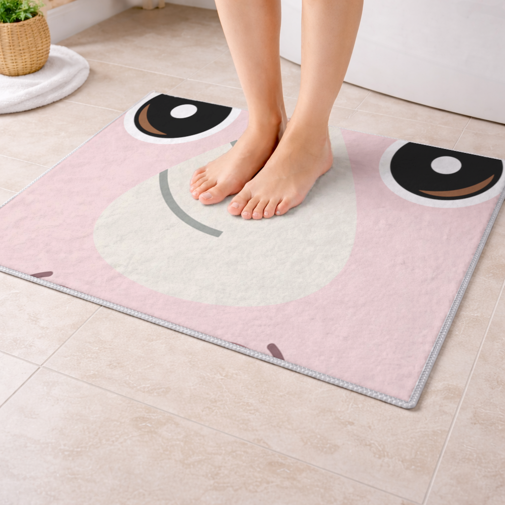 Mavi Ayı Pooli-Pembe Gergedan Gogo yüz deseni Banyo Halısı