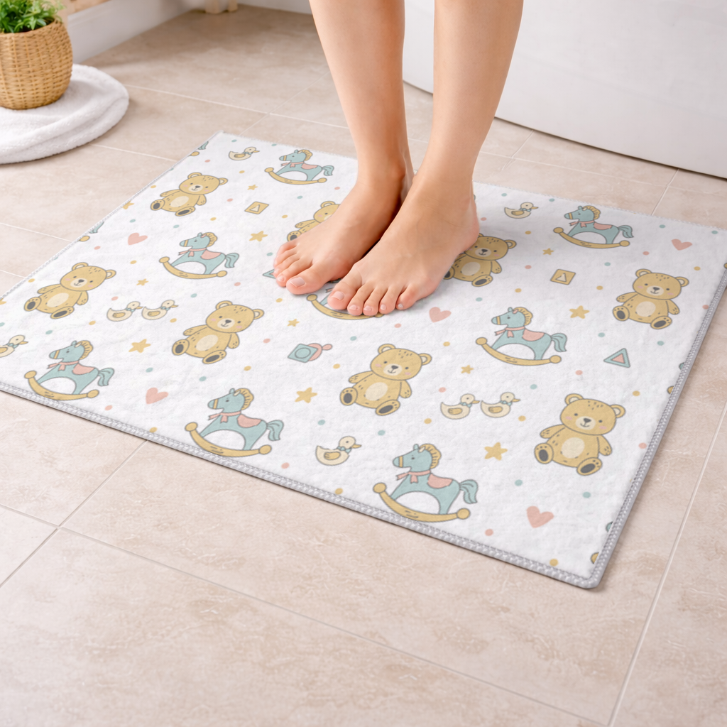 Sevimli Oyuncak Desenli Çocuk Arka Planı Banyo Halısı