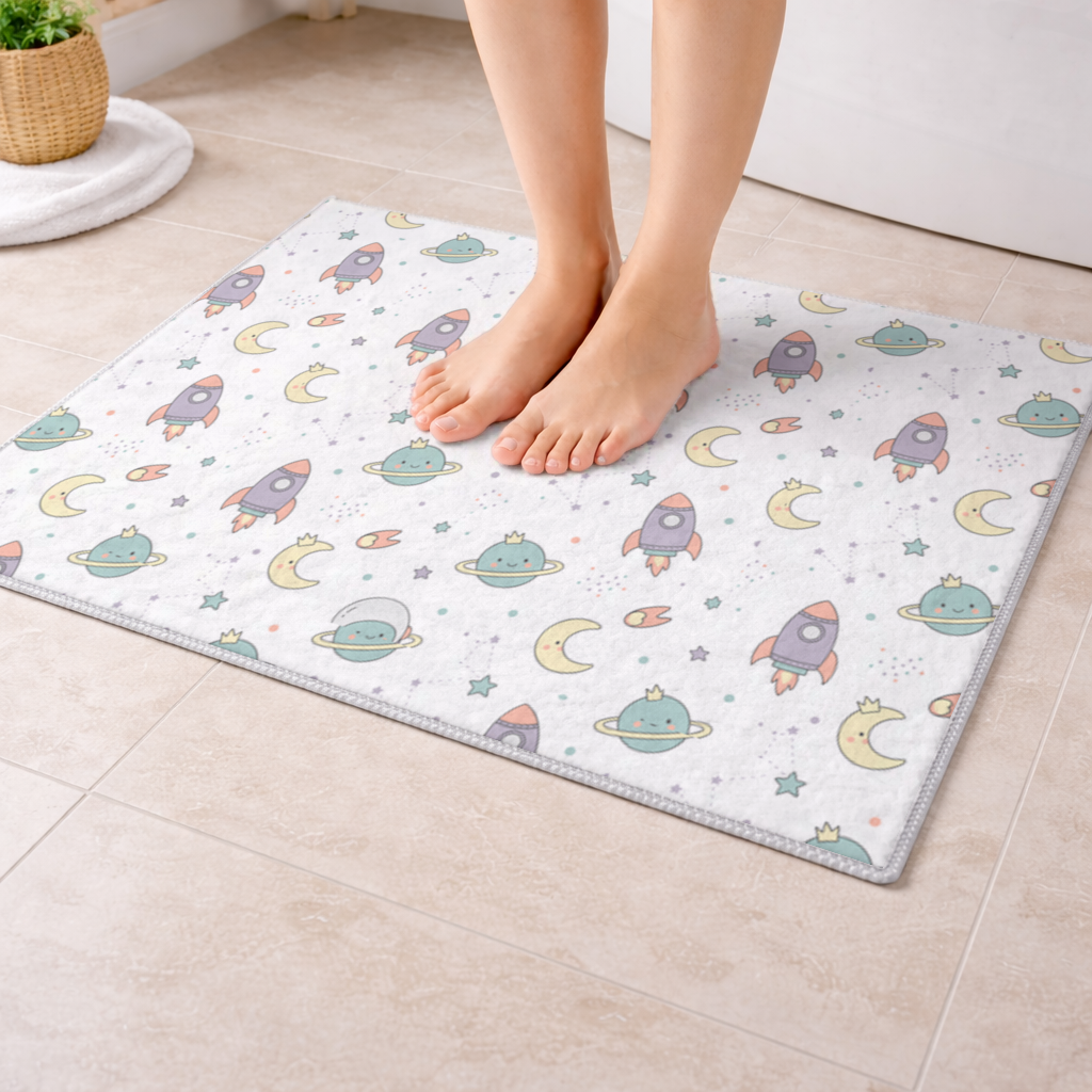 Cute Space Rocket Pattern Bath Mat