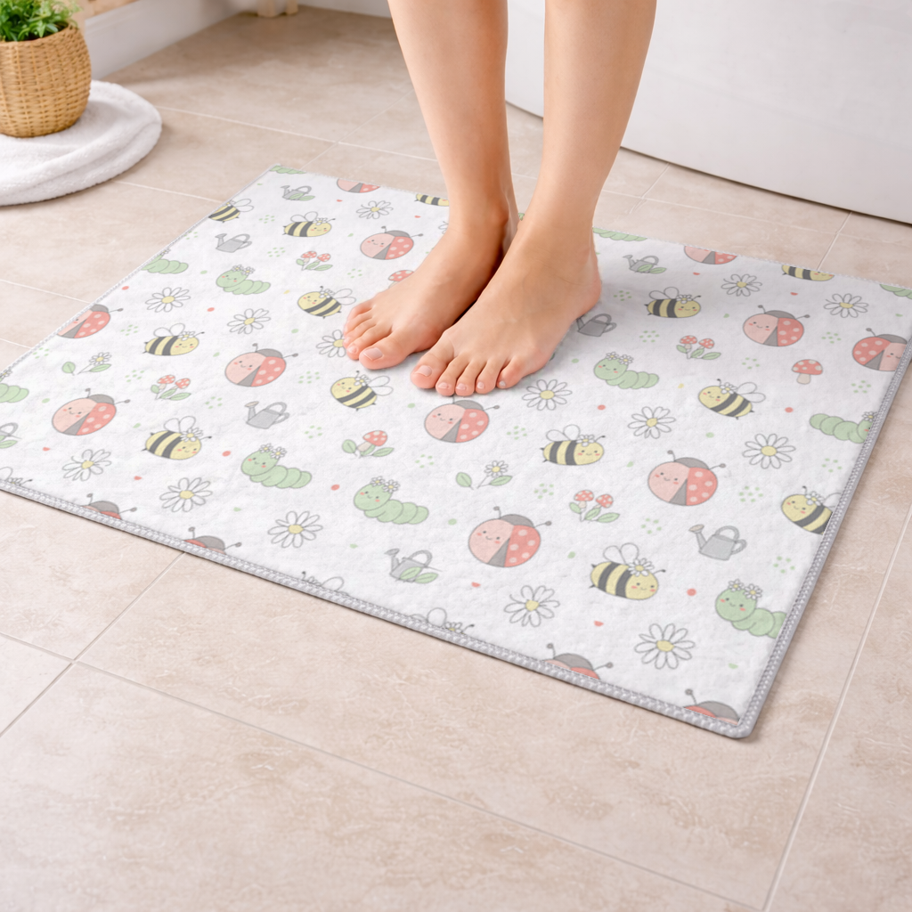 Cute Garden Bugs Pattern Bath Mat