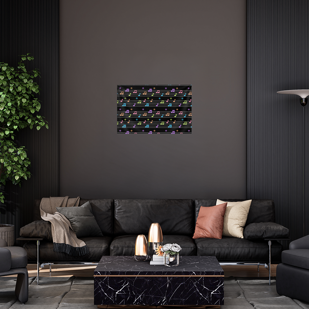 Neon Renkli Müzik Notaları ve Ritim Desenli Modern Tasarım Duvar Örtüsü