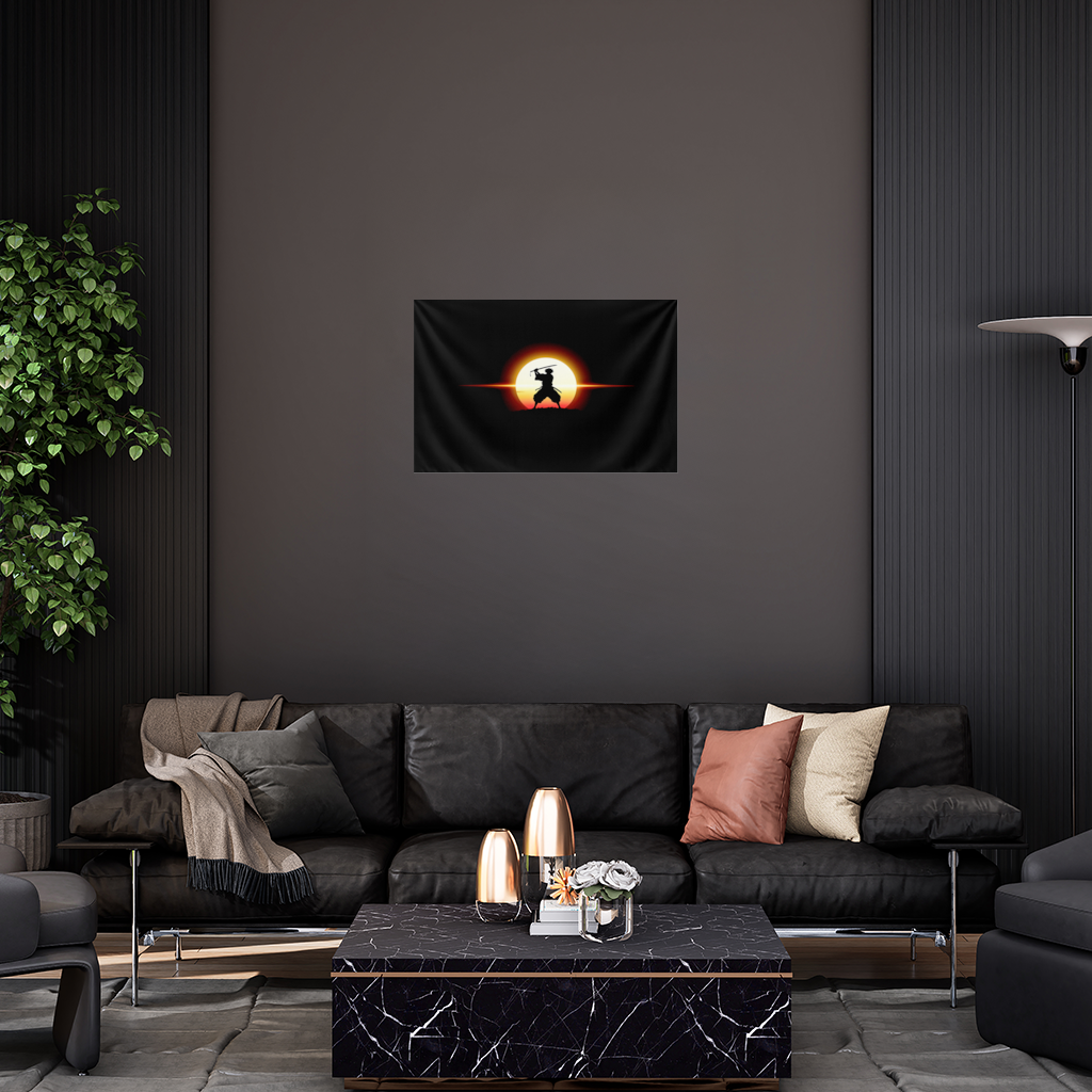 Samurai Silhouette Under the Rising Sun Honor and Strength Wall Tapestry