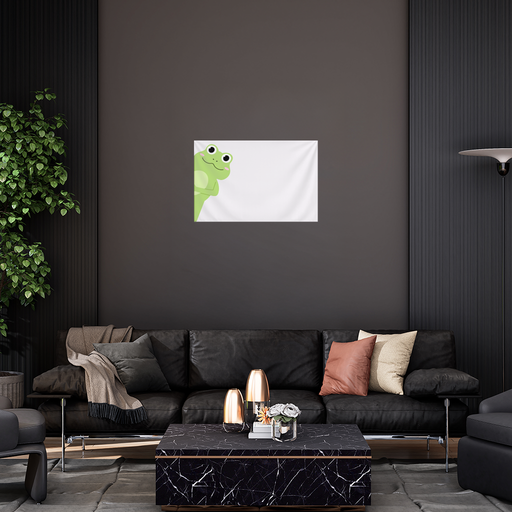 Cute Green Frog Peek-a-Boo Illustration Wall Tapestry