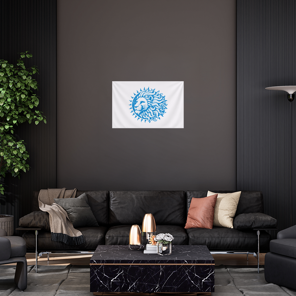 Leo Zodiac Sun and Moon Blue Motif Wall Tapestry