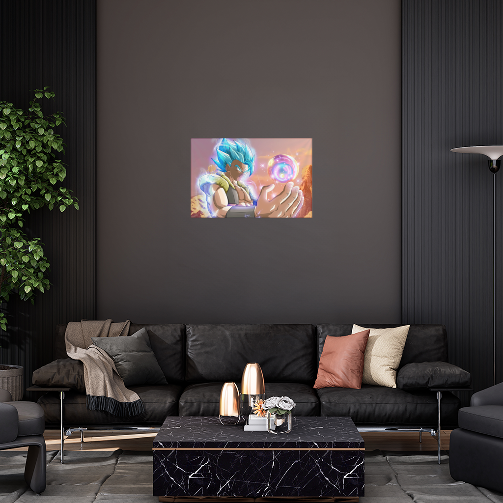 Blue Haired Warrior with Energy Orb Wall Tapestry