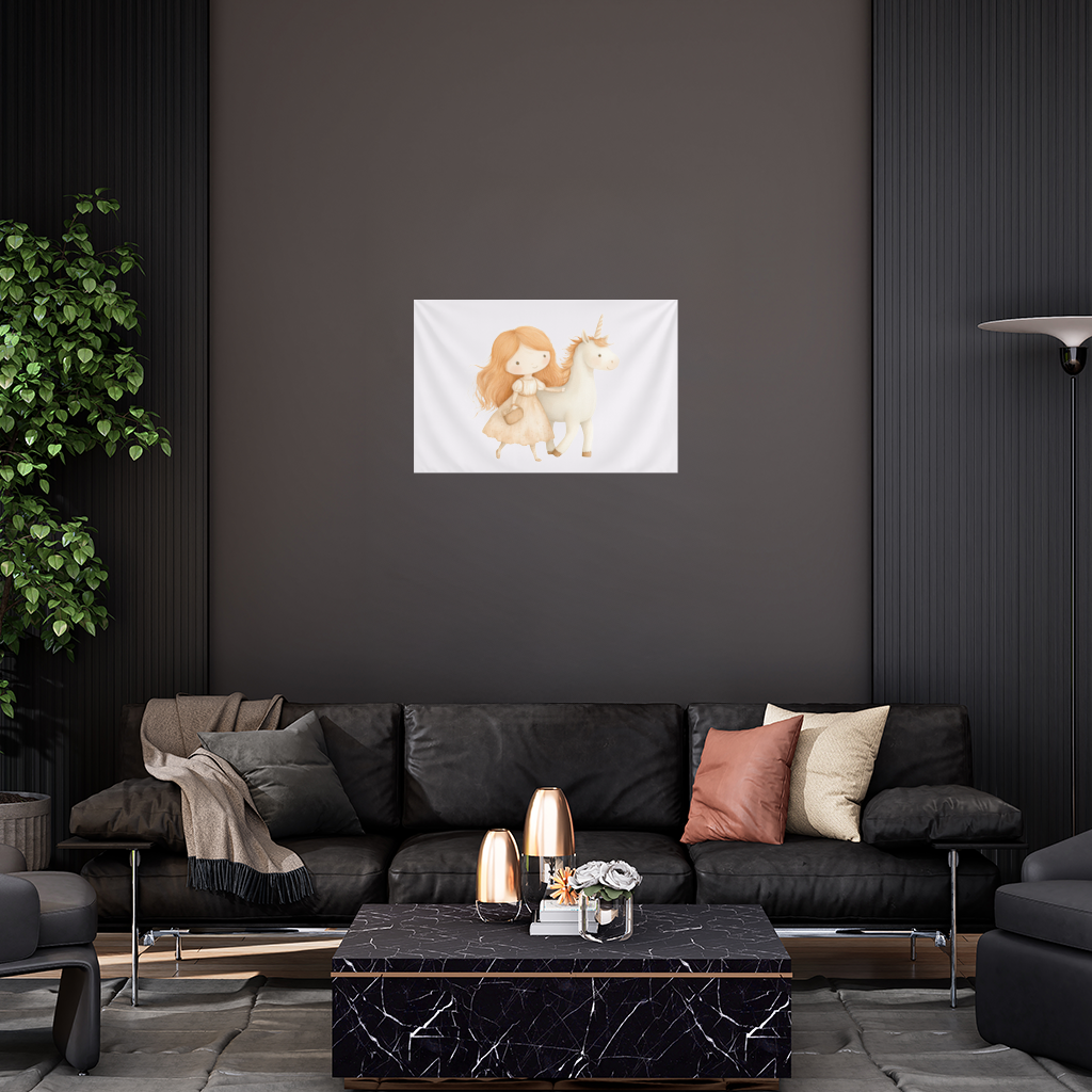 Ginger Girl with Whimsical White Unicorn Wall Tapestry