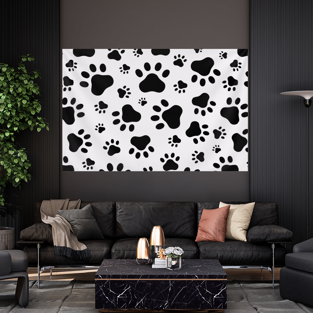 Black and White Paw Pattern Design Wall Tapestry