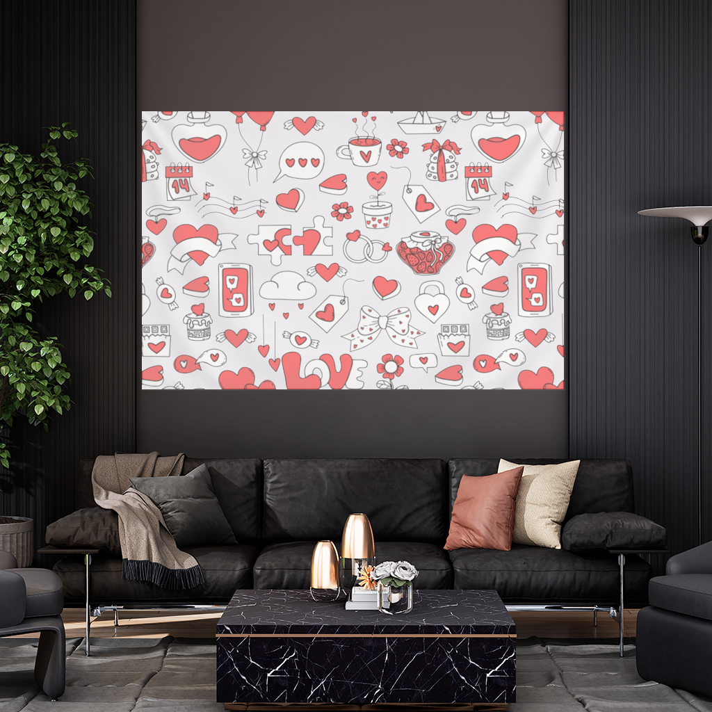 Valentines Day Doodle Love Heart Pattern Cute Design Wall Tapestry