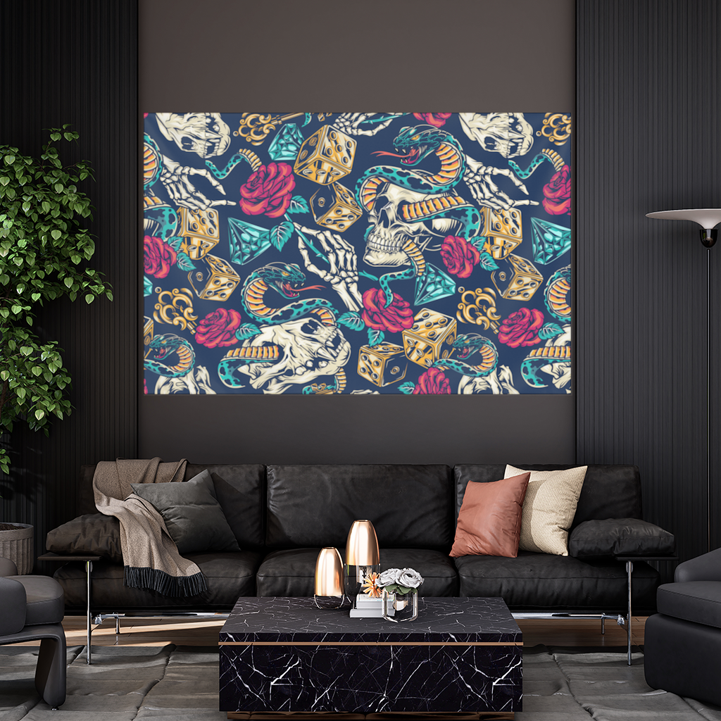 Kuru Kafa Yılan Zar ve Gül Deseni Duvar Örtüsü