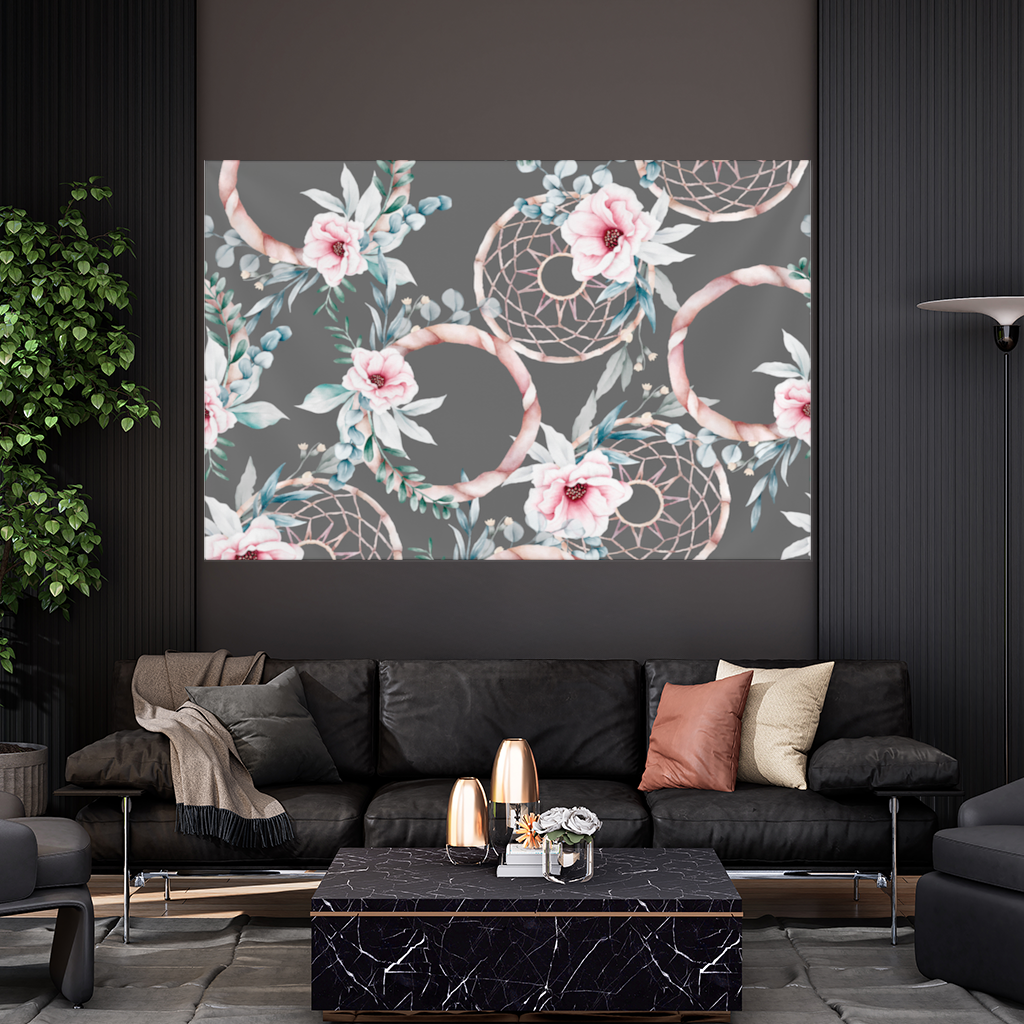 Boho Çiçek ve Dreamcatcher Deseni Duvar Örtüsü