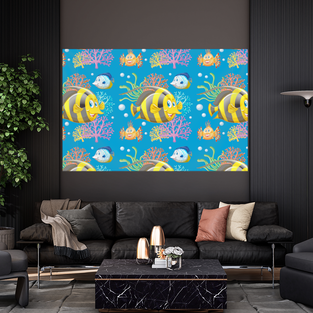 Colorful Tropical Fish and Coral Reef Pattern Wall Tapestry
