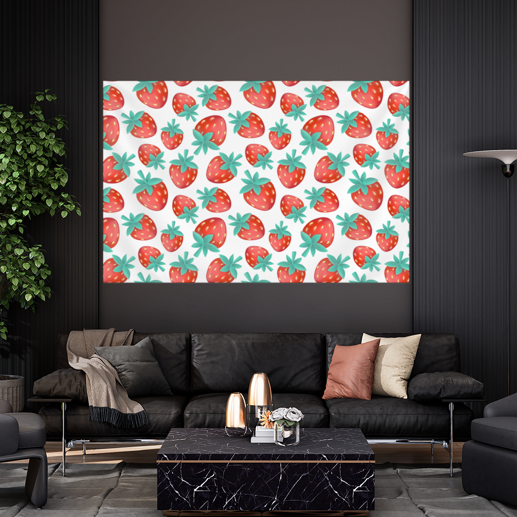 Vibrant Red Strawberry Summer Pattern Wall Tapestry