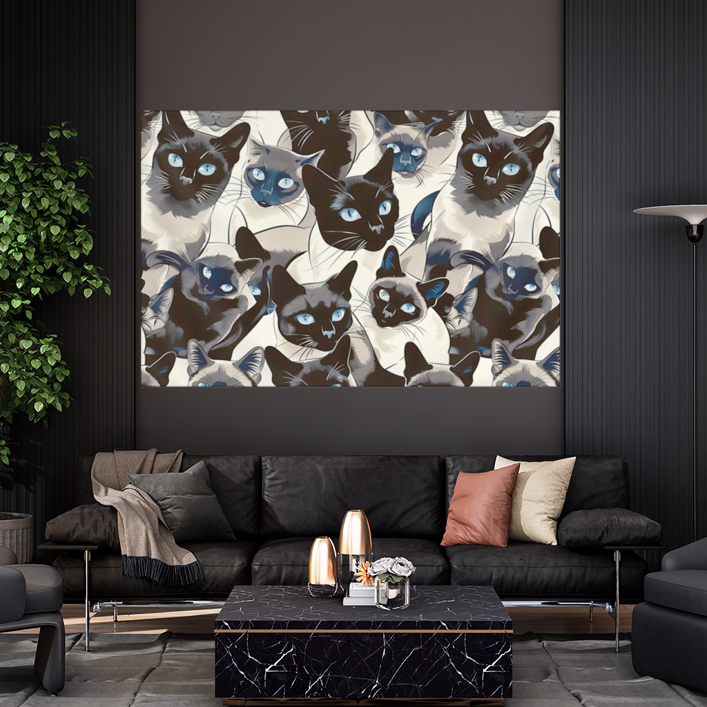 Blue Eyed Siamese Cat Elegant Illustration Pattern 