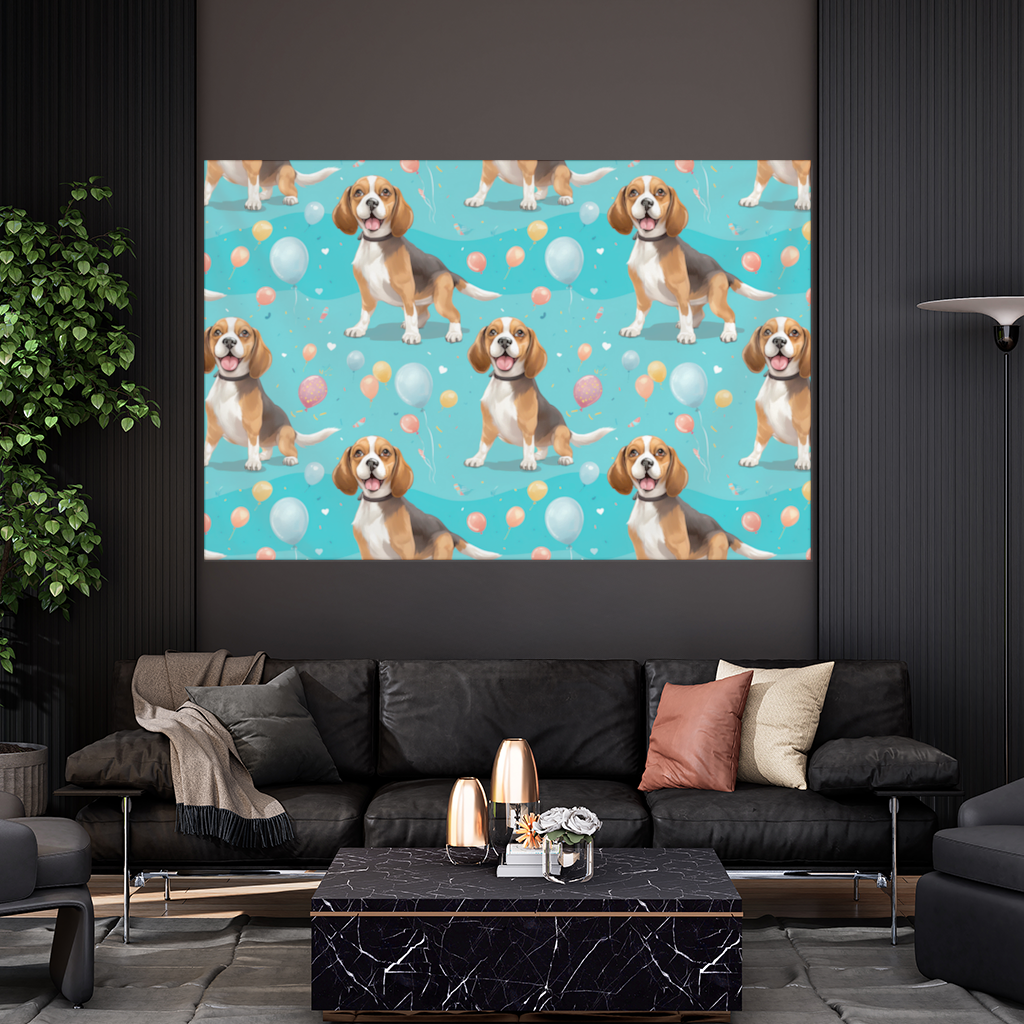 Cute Beagle Dog and Colorful Balloons Seamless Pattern Wall Tapestry