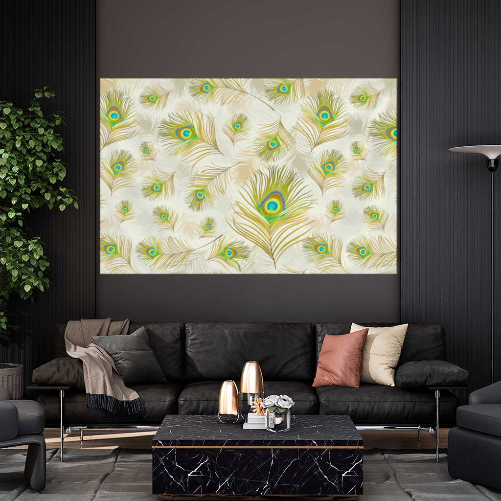 Elegant Peacock Feathers and Exotic Nature Seamless Pattern Wall Tapestry