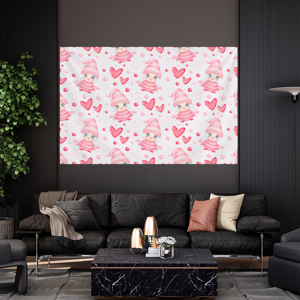 Cute Pink Baby Girl Valentines Day Heart Pattern Design Wall Tapestry