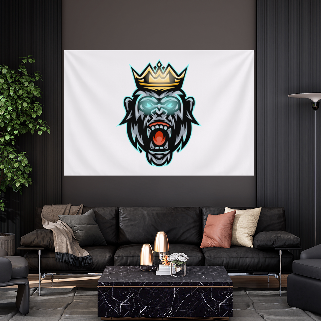 Angry Gorilla King with Crown Graphic - Neon Mascot Design Wall Tapestry