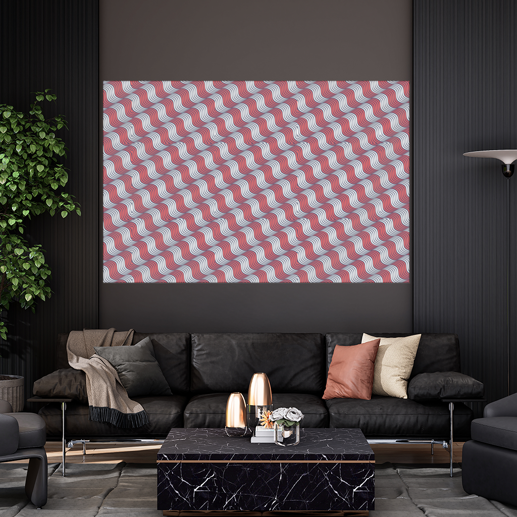 Red and Navy Wavy Line Pattern Wall Tapestry