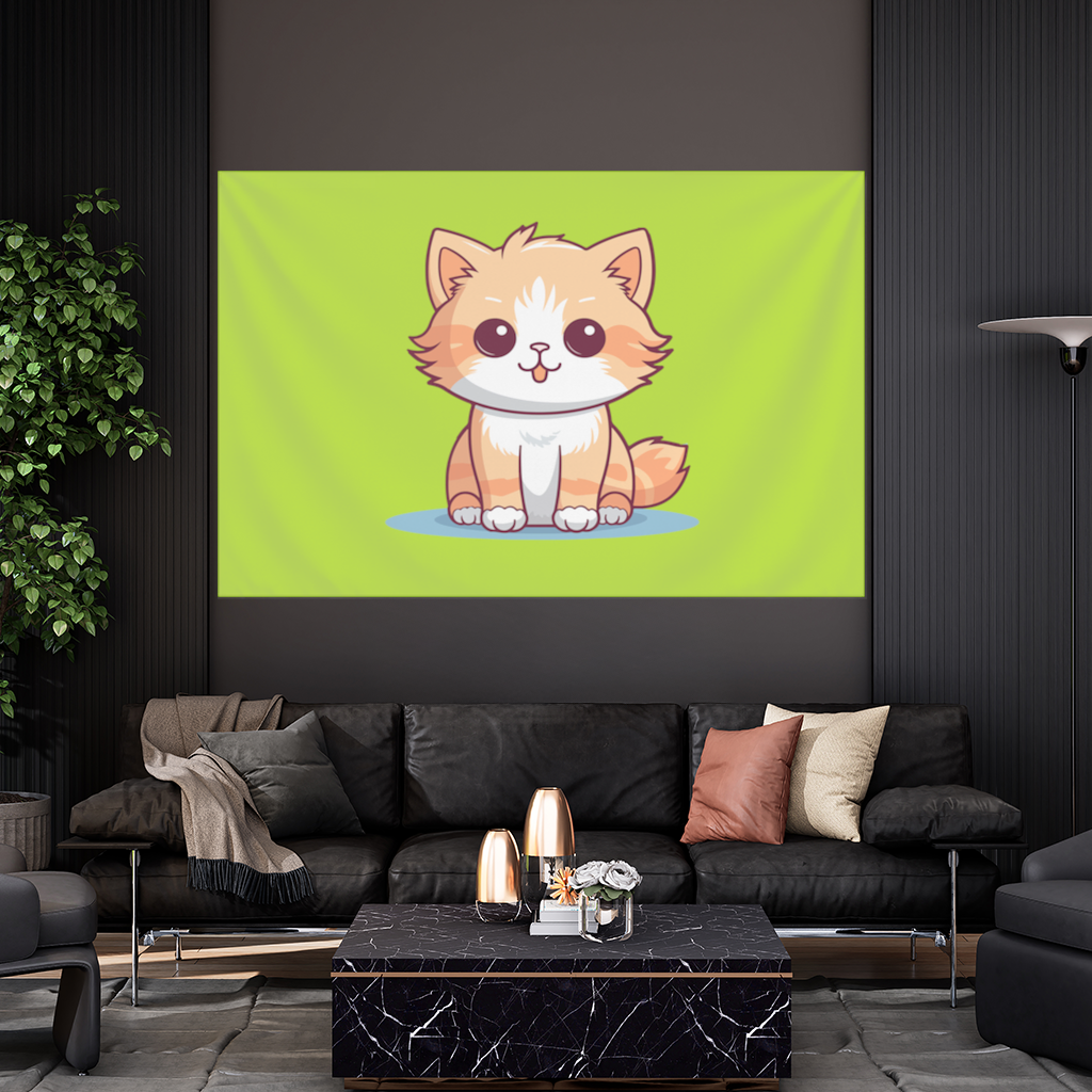 Sevimli Turuncu Kedi Çizimi Duvar Örtüsü