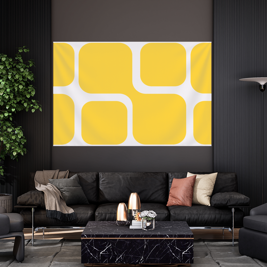Yellow Geometric Labyrinth and Modern Abstract Pattern Wall Tapestry