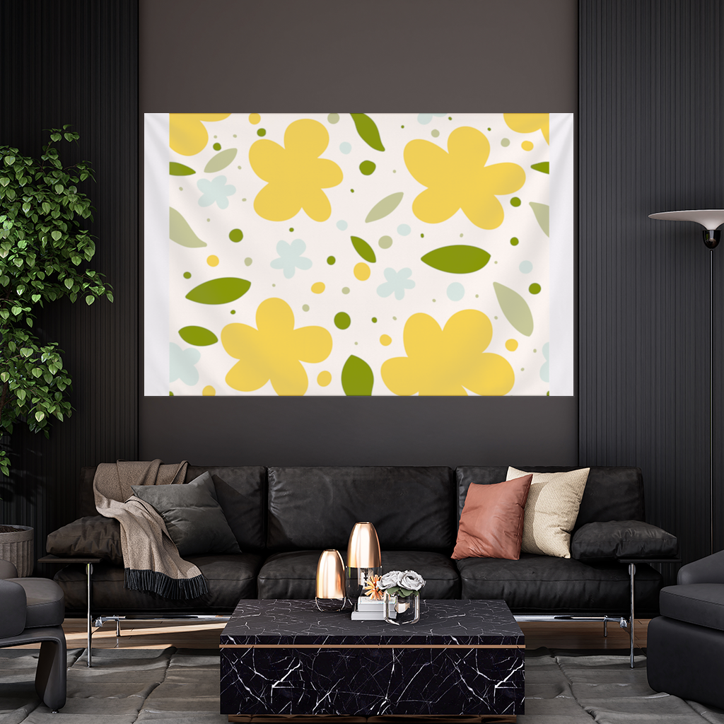 Yellow Floral and Leaf Boho Seamless Pattern Wall Tapestry