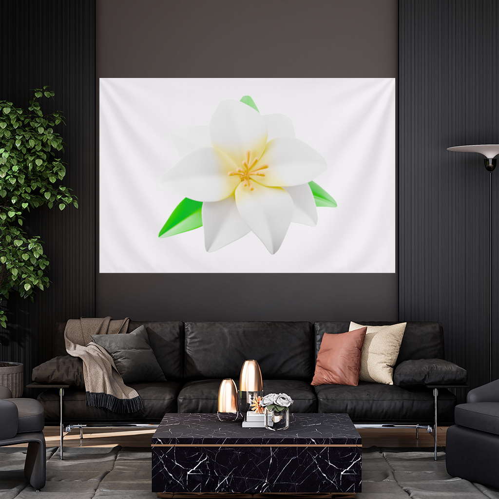 3D White Lily Flower Illustration Wall Tapestry