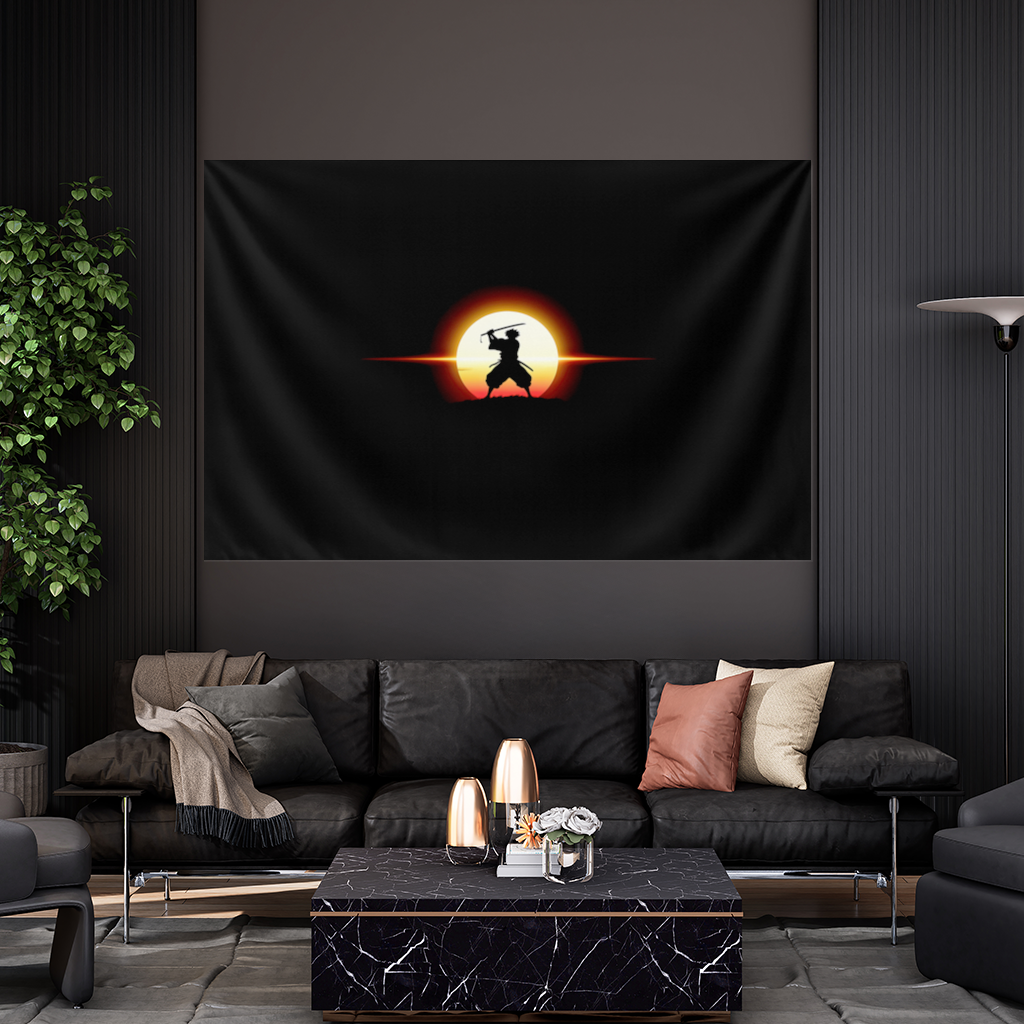 Samurai Silhouette Under the Rising Sun Honor and Strength Wall Tapestry