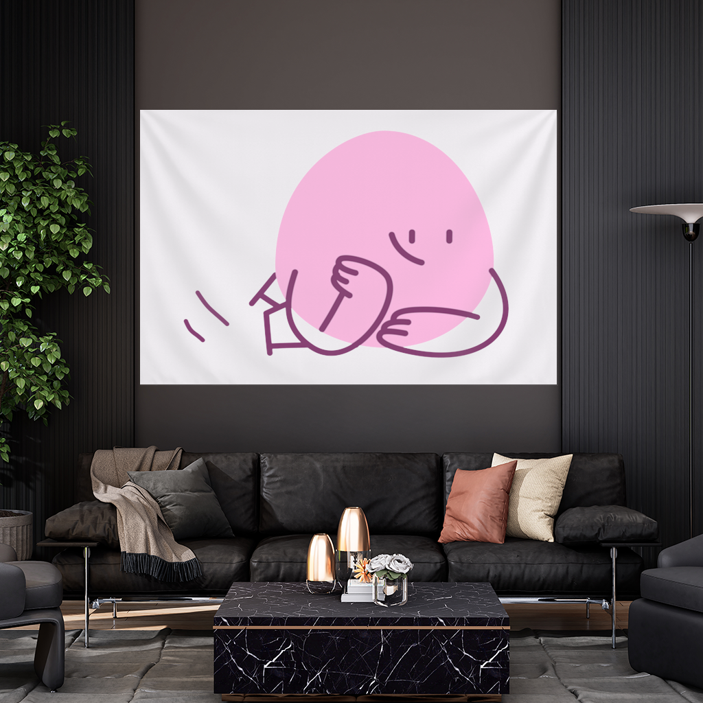 Cute Pink Lying Character Illustration Wall Tapestry
