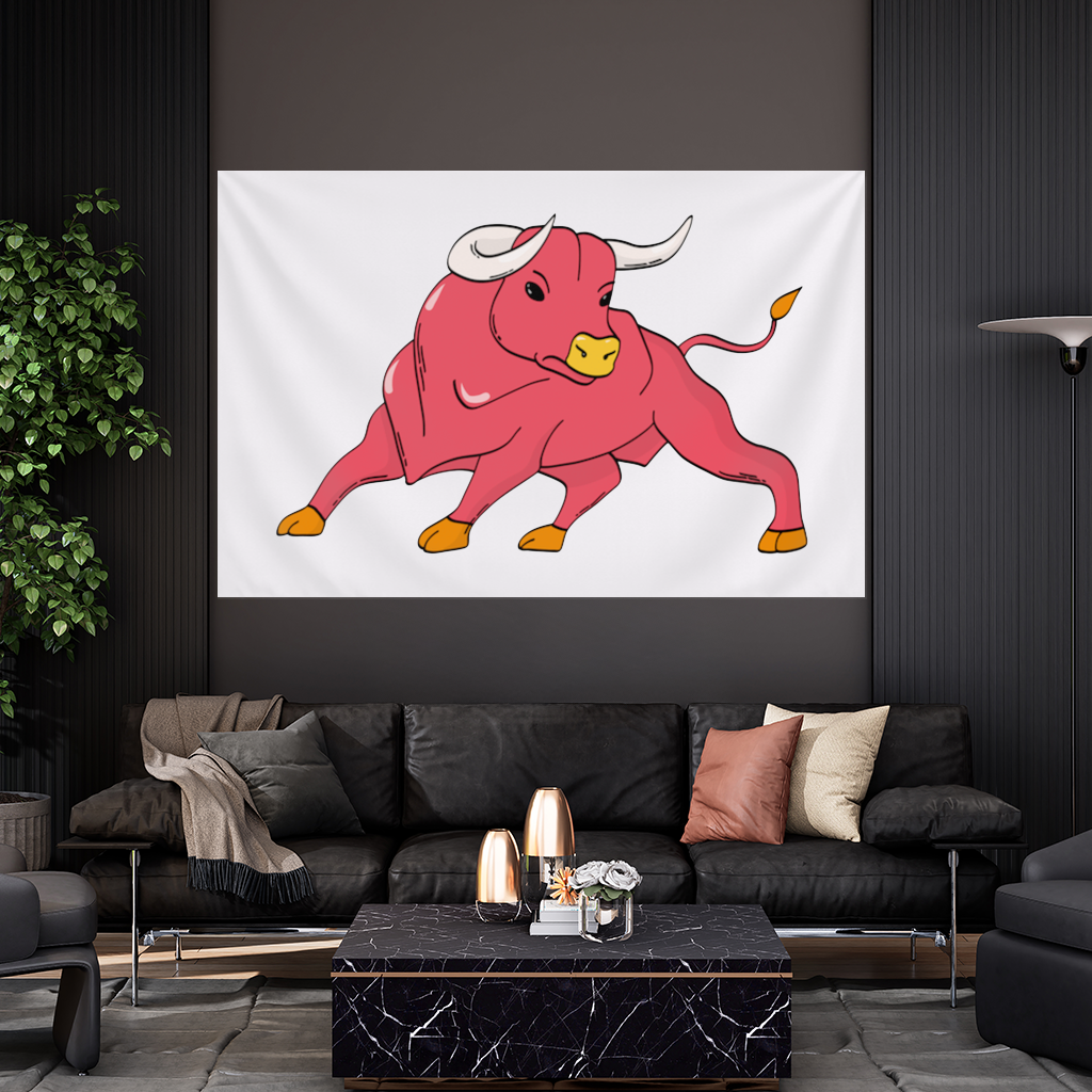İspanyol Boğası Kırmızı Matador Tarzı Güçlü Boğa İllüstrasyonu Duvar Örtüsü