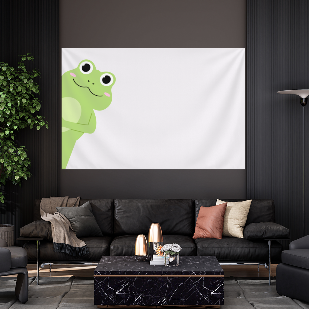 Cute Green Frog Peek-a-Boo Illustration Wall Tapestry