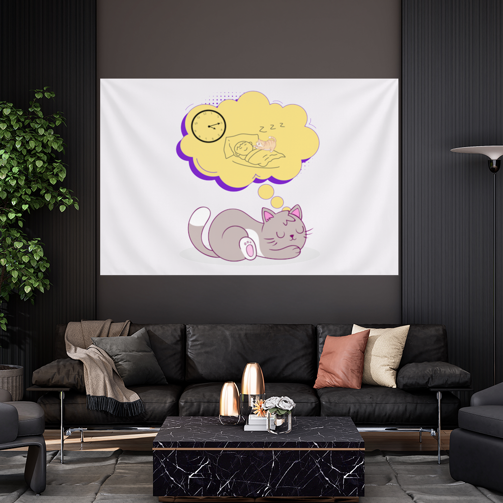 Cat Planning a 4 AM Zoomies Illustration Wall Tapestry