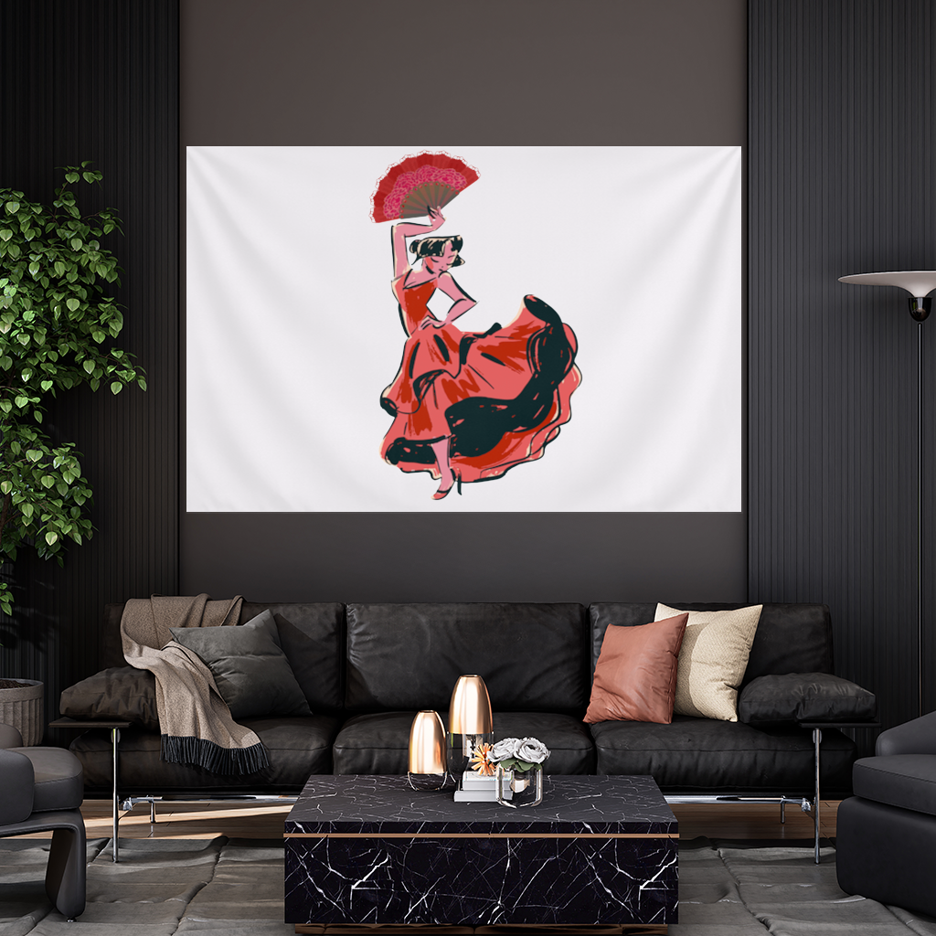 Flamenco Dancer with Fan Illustration Wall Tapestry