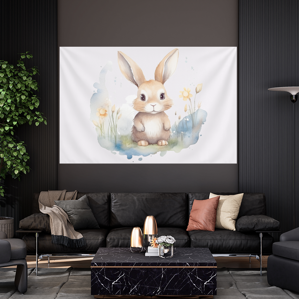 Cute Bunny Watercolor Illustration Wall Tapestry