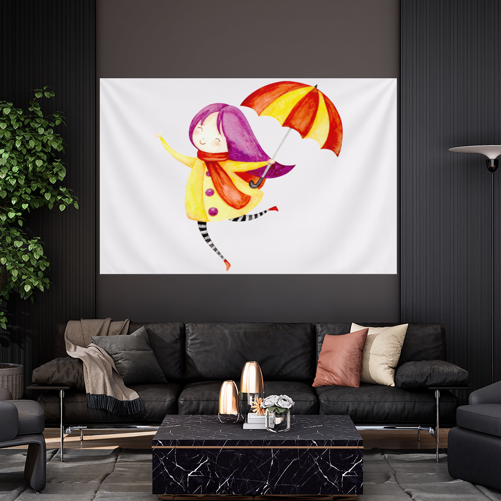 Cheerful Girl with Umbrella Wall Tapestry